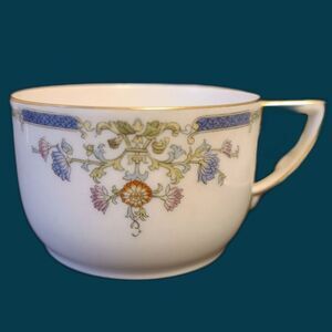 Hutschenreuther Selb HUT6 Floral & Swag Flat Cup‎ & Saucer Set 1920's Vintage